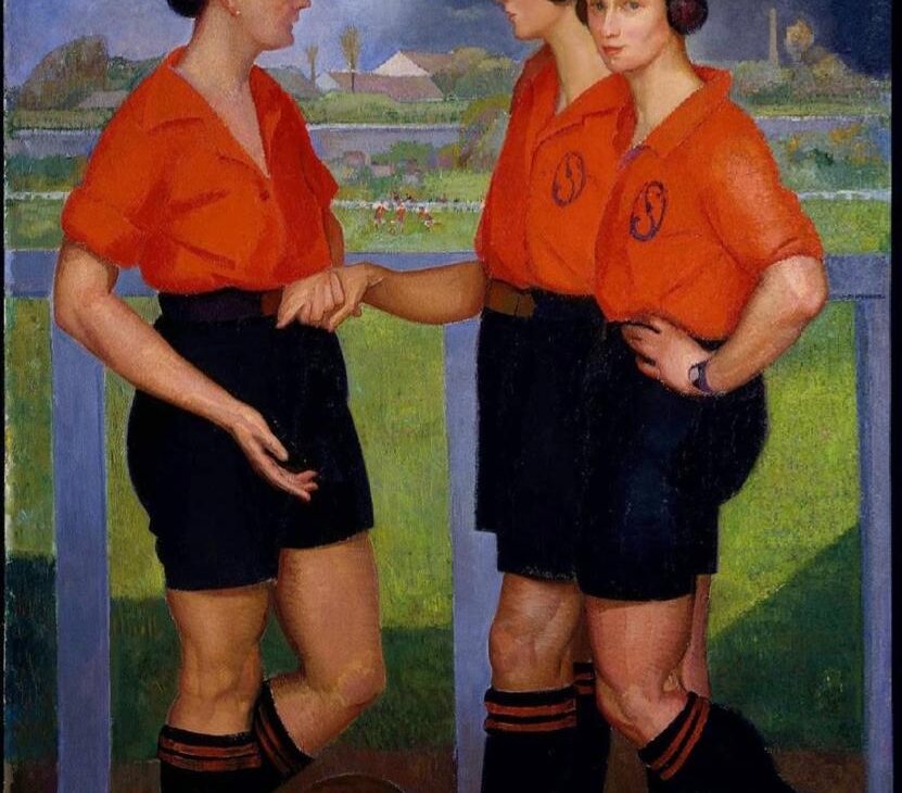 "Las futbolistas", de Ángel Zárraga considerado el primer artista en registrar una pintura sobre futbol femenil.